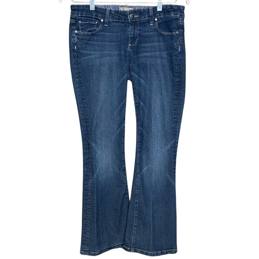 Anthropologie Paige Canyon Flare jeans denim blue stretch mid rise size 29
